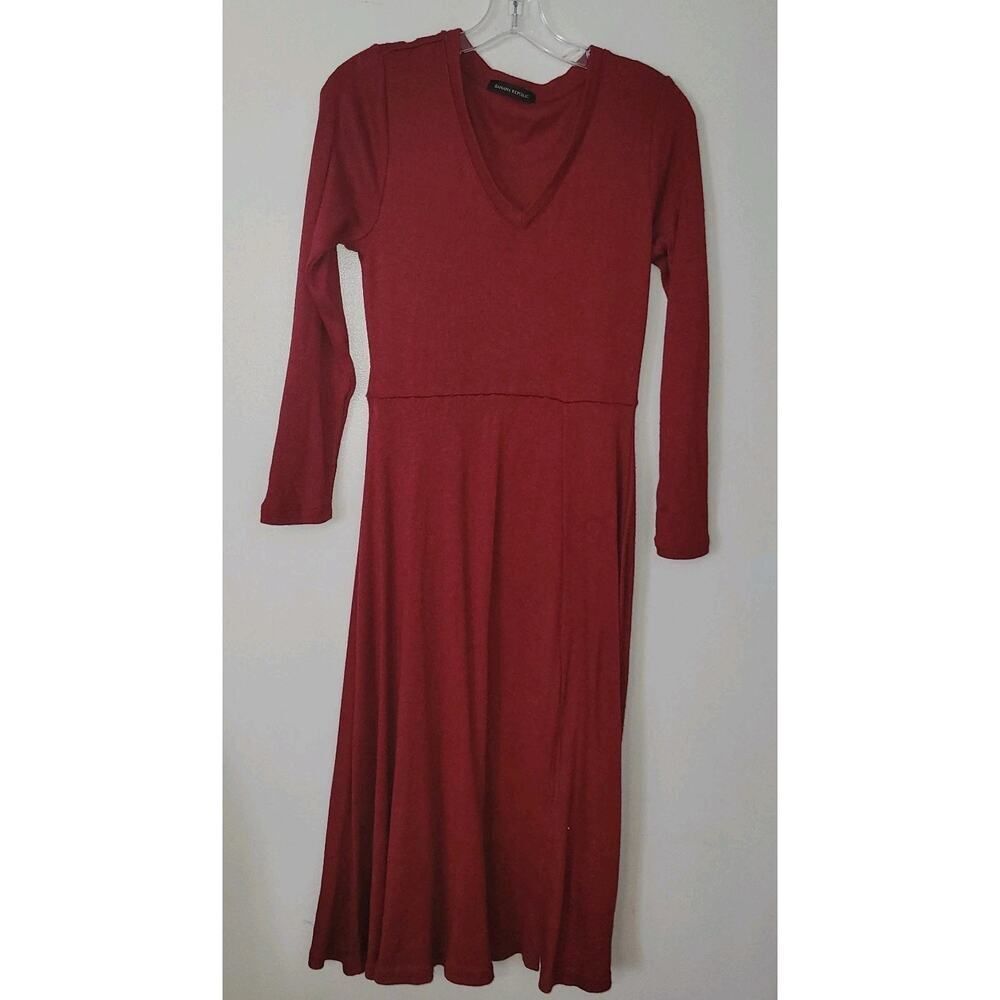BANANA REPUBLIC Midi Dress L Ribbed-Knit Mulled Cranberry Red $99 - Picture 2 of 3